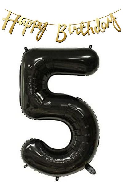 ELGALA Happy Birthday Written Pennant and 5 Numbers Foil Balloon