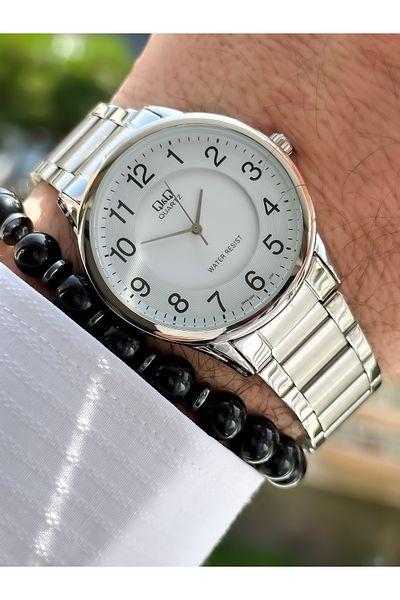 Q&Q Brand Steel Strap, Waterproof, Silver Color Men's Wristwatch+Bracelet