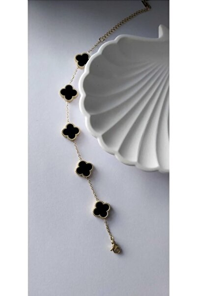 Genel Markalar Siyah Sedefli Alhambra Çelik Bileklik