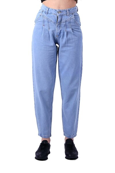 RICHMOST بنطلون جينز نسائي بطول كامل غير مبطن مع طيات وجيب عالي الخصر باللون ...