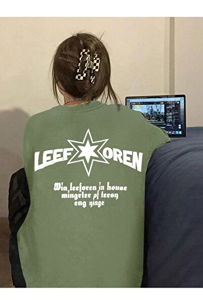 Tarzsokak Slogan Graphic Off-Shoulder Oversize Sweat Verde