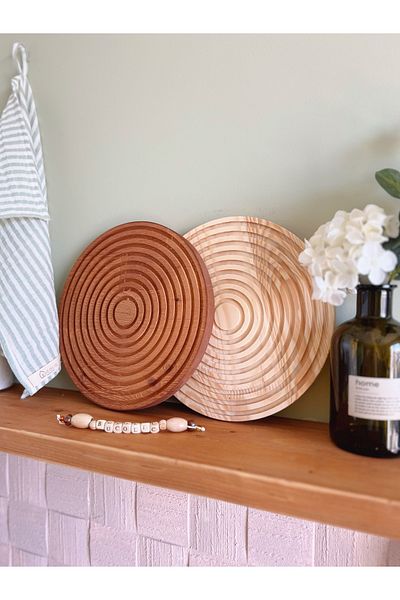 BUCOLIC 2-Piece Wooden Carved Oval Rainbow Decorative Tray Presentation Tray Wooden Presentation Holder Natural-Brown