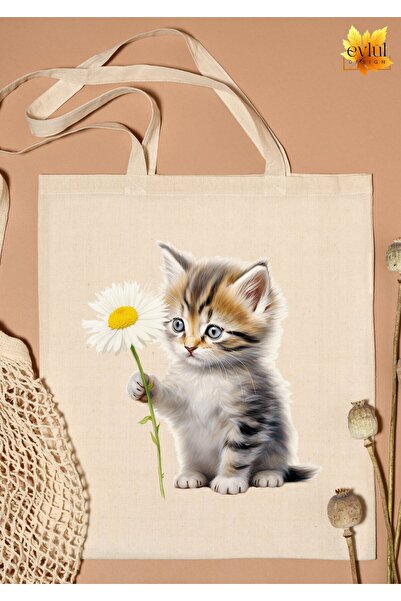 Eylül Design Floral Cute Cat Special Design Printed Organic A Quality Raw Clo...