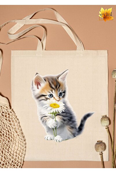 Eylül Design Floral Cute Cat Special Design Printed Organic A Quality Raw Clo...