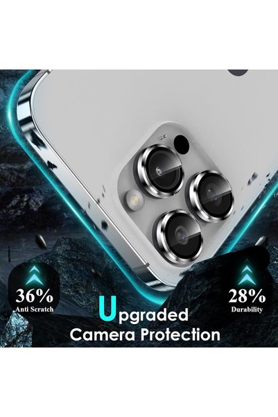 USIDE Iphone 15 Pro Max & Iphone 15 Pro Compatible 9H Camera Protective Glass Metal Frame Silver [Set of 3]