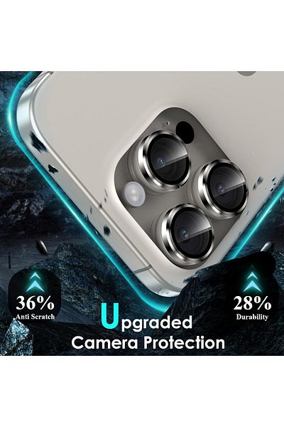 USIDE iPhone 15 Pro Max & Iphone 15 Pro متوافق مع كاميرا 9H إطار زجاجي معدني من التيتانيوم [مجموعة من 3]