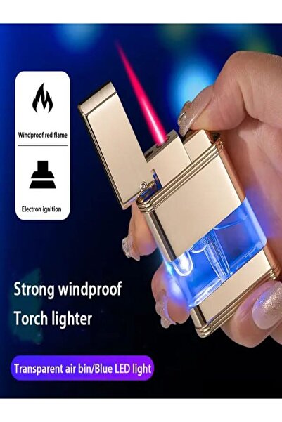 HK GİFT SHOP 2023 Mini bütan gaz çakmak kırmızı alev Metal rüzgar geçirmez