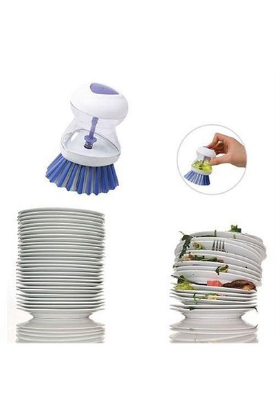Kenpool Kitchen Washing Pot Dish Brush with Liquid Tank Detergent Soap Dispenser Cleaning Accessory
