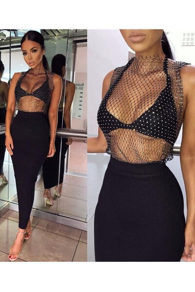 SiaLess Lingerie Нова модна блузка з кришталевими камінцями