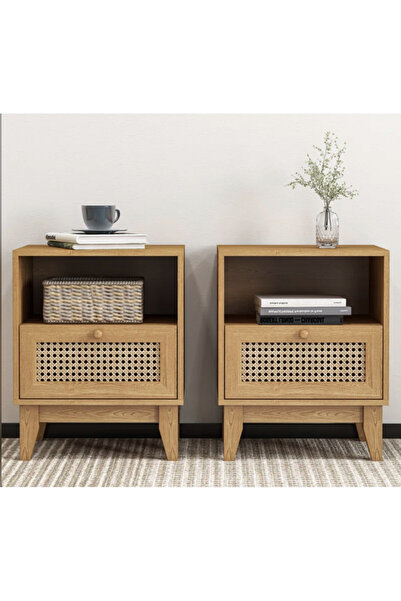 one design Masif Ahşap Komodin&Yan sehpa Hazeran Çekmeceli Raflı Komodin 2 adet