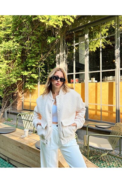 MEECY Γυναικείο μπουφάν Boucle με επένδυση εκρού