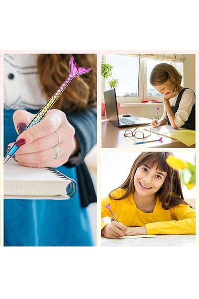 QUEEN AKSESUAR Imported luxury mermaid tail metallic shiny rainbow colorful cap ballpoint pen 1pc