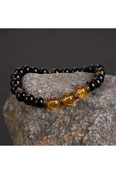 NBS Beautiful Naturel Stones Sitrin,Obsidyen Para,Başarı Doğal Taş Bileklik AA kalite ( beden seçeneği unisex )
