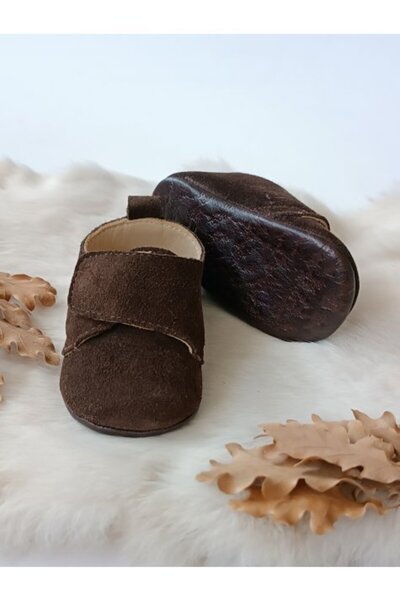 Hodore Suede Brown Genuine Leather Velcro Baby Shoes