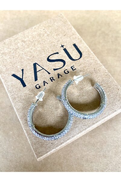 YASUGARAGE Altın Kaplama Zirkon Taşlı Yarım Ay Halka Küpe