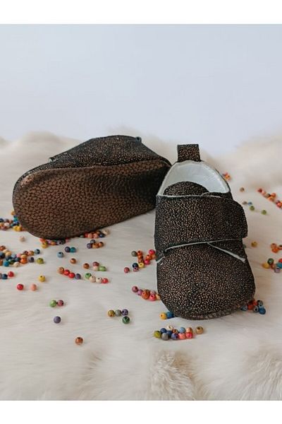 Hodore Glittery Copper Genuine Leather Velcro Baby Shoes