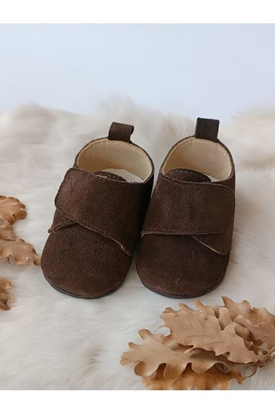 Hodore Suede Brown Genuine Leather Velcro Baby Shoes