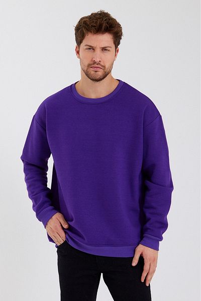 Outlet Çarşım Ανδρικό μωβ φούτερ Oversize - Τρεις κλωστές, Crew λαιμόκοψη, S μέγεθος