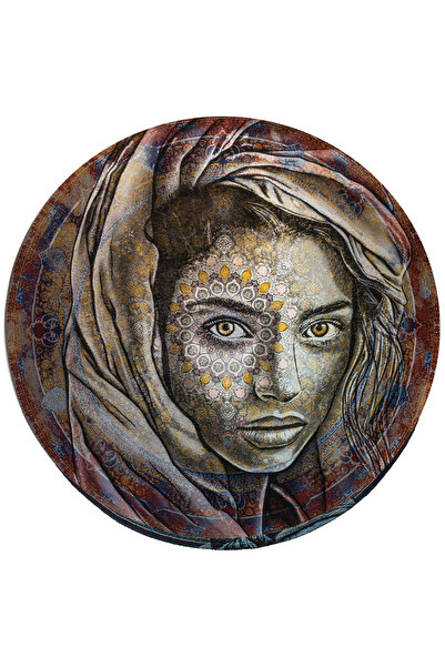 Rugs Modern Halı Artistic Woven Base Round Decorative Carpet with a Woman's F...