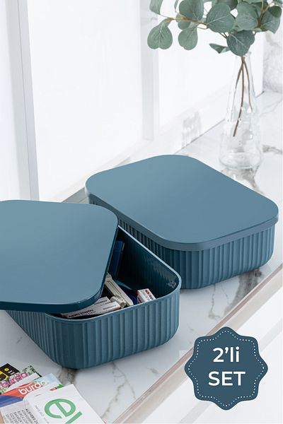 Vienev 2-Piece Line Storage Box with Lid 3.2 Liters Blue