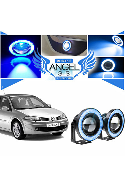 Furens Renault Megane 2 Uyumlu, Universal Mercekli Led Angel Sis Farı, 76mm Buz Mavi Renk