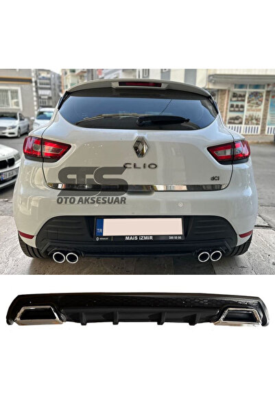Furens Renault Clio 4 Difüzör Arka Tampon Eki 2 Egzoz Çıkışlı Siyah Lüx Tip)