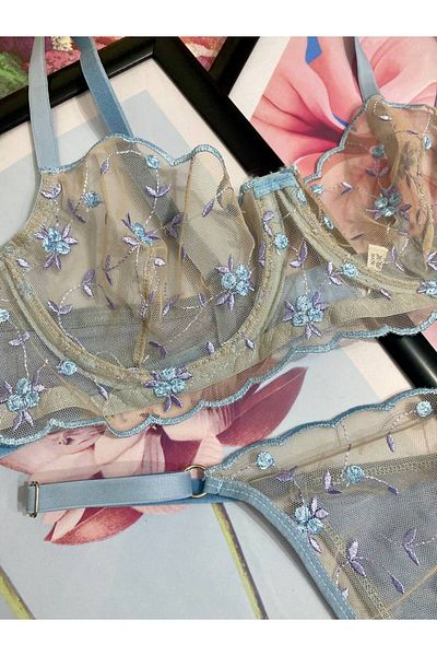 Noche De Luz Jasmine Floral Lace Lingerie Set (Bra - Brazilian Panties)