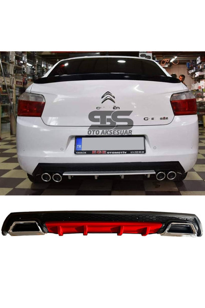 Furens Citroen C-elysee Difüzör Arka Tampon Eki 2 Egzoz Çıkışlı Kırmızı Lüx Tip
