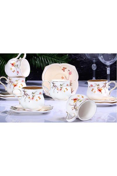 Rossel Premium Flower Porcelain 6-Piece Cup Set Cream ZJN-01