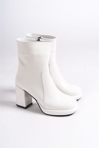 ALPELLİ Women's White Leather Design Heeled Platform Boots