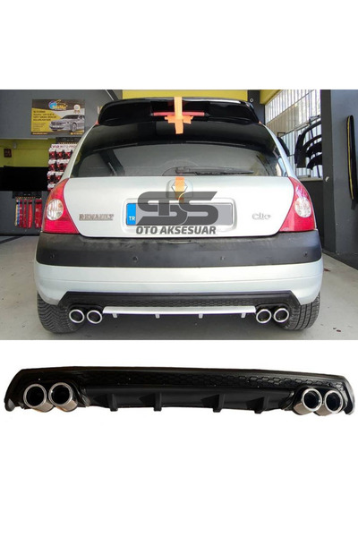 Furens Renault Clio 2 HB Difüzör Arka Tampon Eki 4 Egzoz Çıkışlı Siyah Lüx Tip