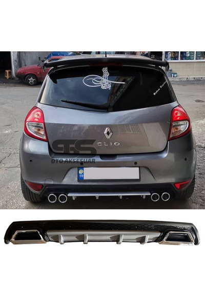 Furens Renault Clio 3 Difüzör Arka Tampon Eki 2 Egzoz Çıkışlı Gri Lüx Tip