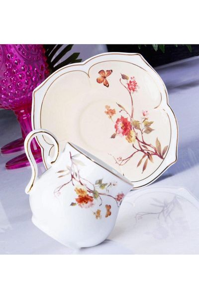 Rossel Premium Flower Porcelain 6-Piece Cup Set Cream ZJN-01