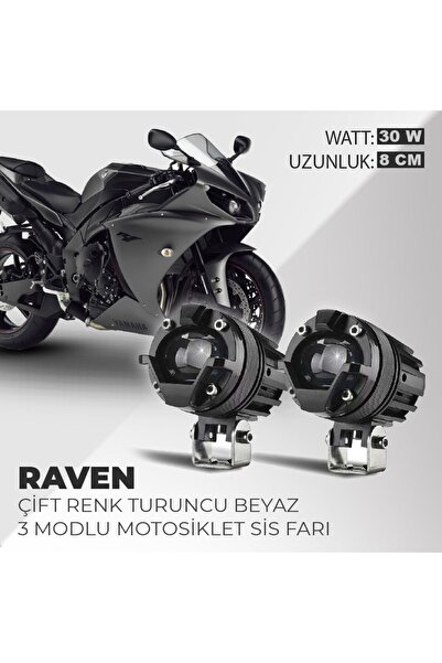 C9 2 Adet 30W Çift Renk Turuncu Beyaz 3 Modlu Motosiklet Sis Farı Led Lamba