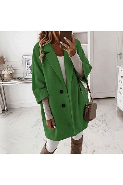 FRİYA Women's Oversize Wide Collar Two Button Overcoat