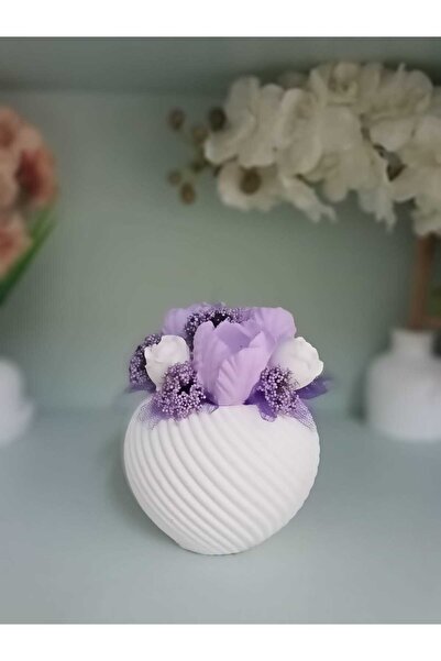 StoneGiftDesign Mor Lale Kokulu Taş Çiçek Aranjmanı