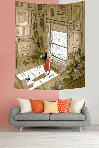 Pelangi غطاء حائط من القماش المقاوم للبقع للزوجين يرقصان بمرافقة الموسيقى