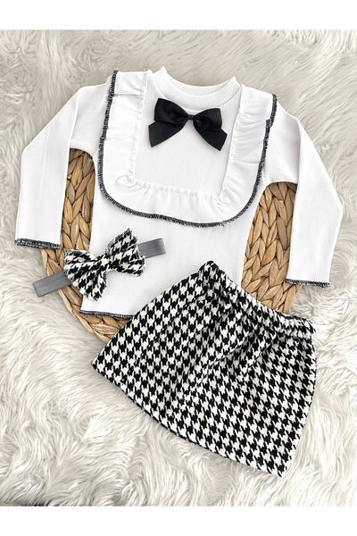 AKİF GİYİM GIRL'S BOW TIE SCRATCH SKIRT BADI BANDANA SET