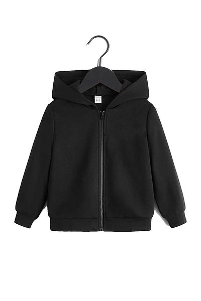 FATELLA Unisex Kids Black Zipper Hooded Cardigan
