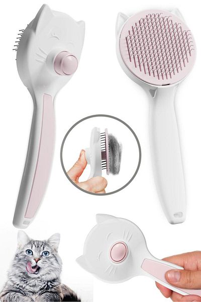 Home Perest Practical Automatic Cleaning Pet Brush with Keys Cat Dog Hair Collector Pet Comb with Keys