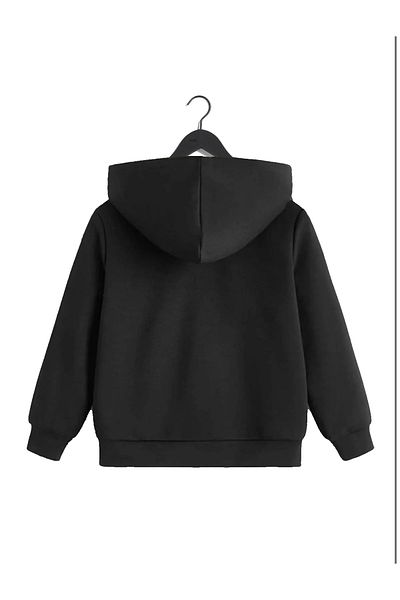 FATELLA Unisex Kids Black Zipper Hooded Cardigan