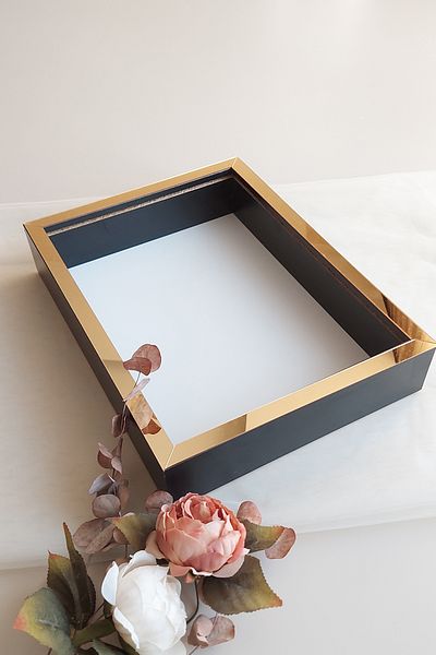 Verda Çerçeve 30x40 Cm Deep Black-gold Memory Frame for Special Day Flowers!Rose Frame Box!