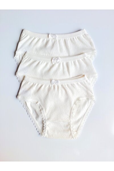 ÇebiKids Girl's 100% Cotton Ecru/Retro Jacquard Slips/Panties 3-Piece