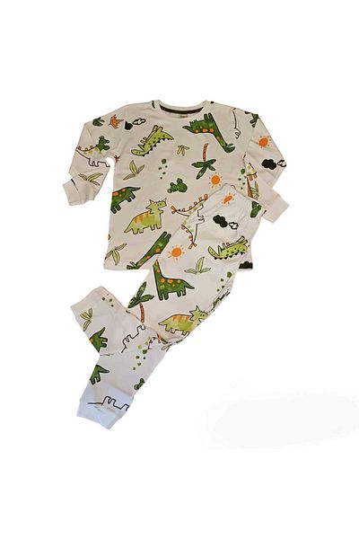 YDBKStore Set de 2 pijamale lungi cu imprimeu Dino verde pentru băiat (1-13 ani).