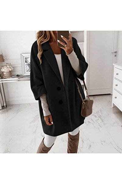 FRİYA Kadın oversıze geniş yaka iki düğmeli palto