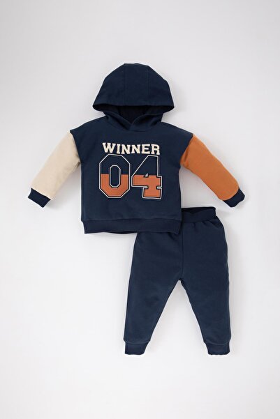 DeFacto Baby Boy Printed Hooded Thin Sweatshirt Sweatpants 2-Piece Set