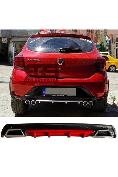 Furens Dacia Sandero Difüzör Arka Tampon Eki 2 Egzoz Çıkışlı Kırmızı Lüx Tip