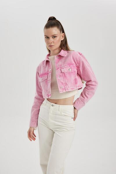 DeFacto Oversize Fit Crop Pink Gabardine Shirt Jacket B4208ax23au