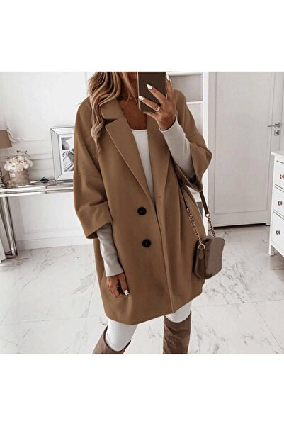 FRİYA Kadın oversıze geniş yaka iki düğmeli palto