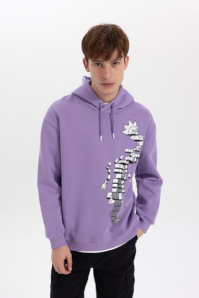 DeFacto A7867 Rick and Morty Boxy Fit Hooded Sweatshirt